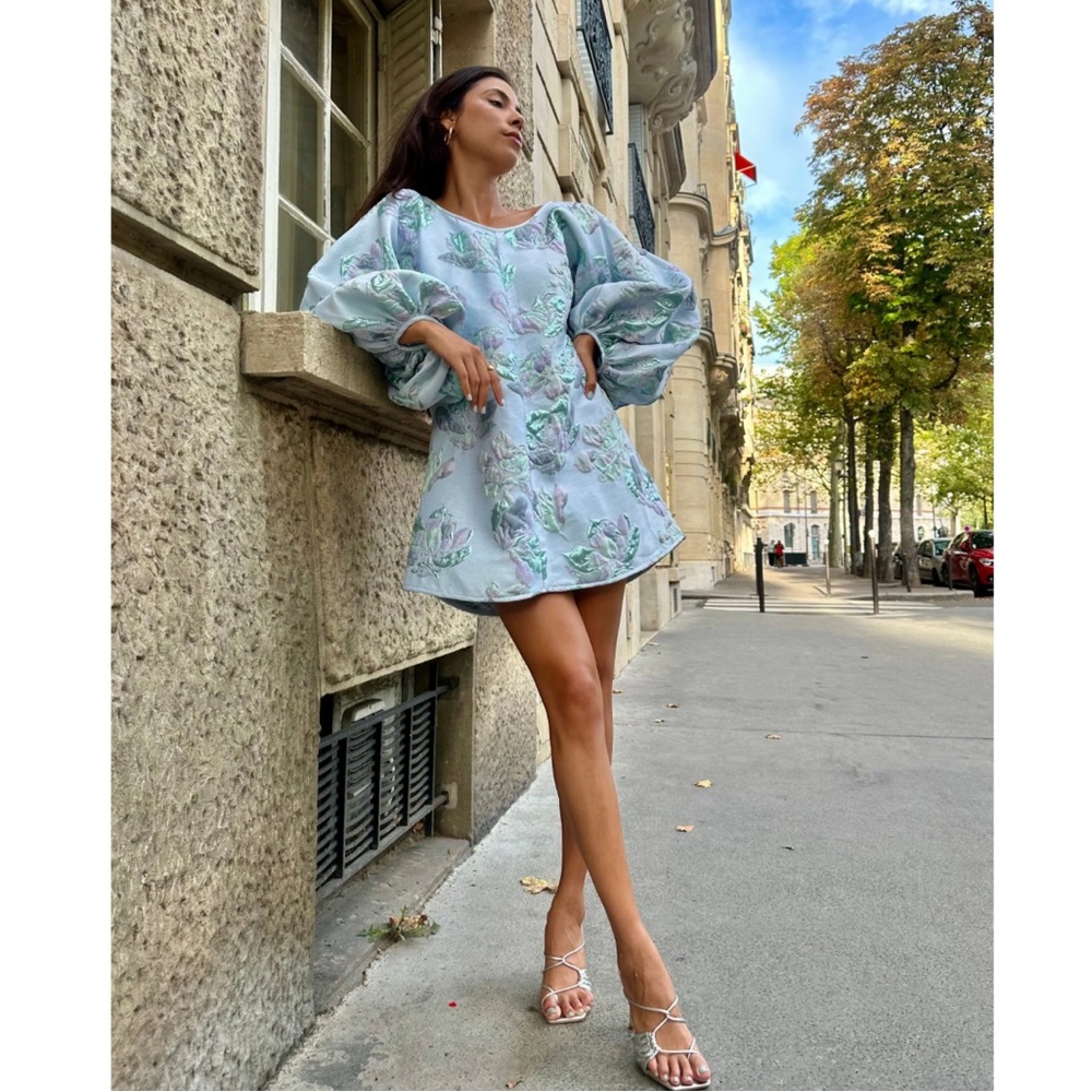 (NWOT) Arianne Elmy 
SKY BLUE MAGNOLIA FLORAL GOOD LUCK DRESS